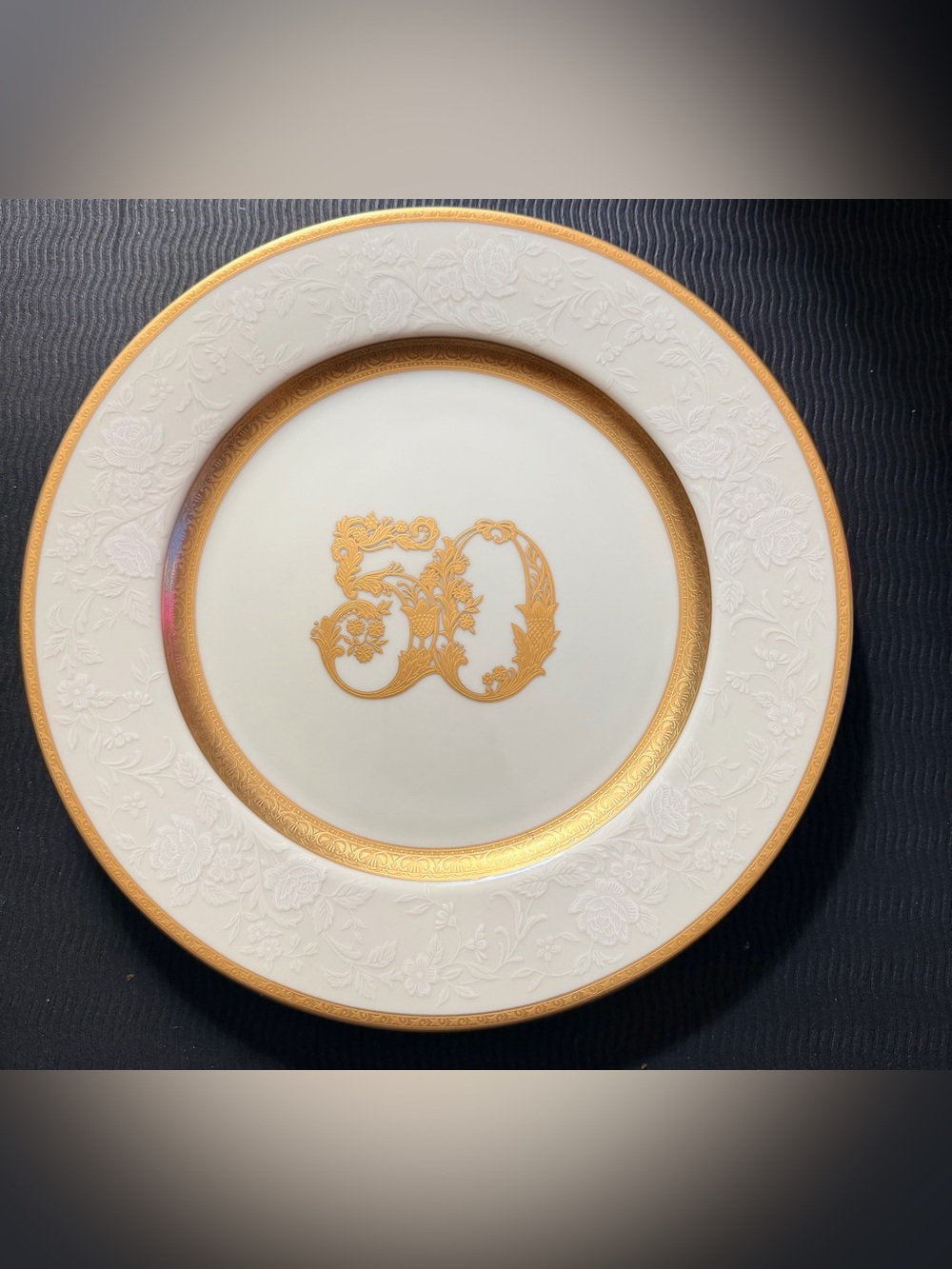 Mikasa Golden Anniversary Gold Decorative Dinner Plate with Ornate 50 Motif